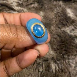 Blue chalcedony, topaz, and 14kt gold ring